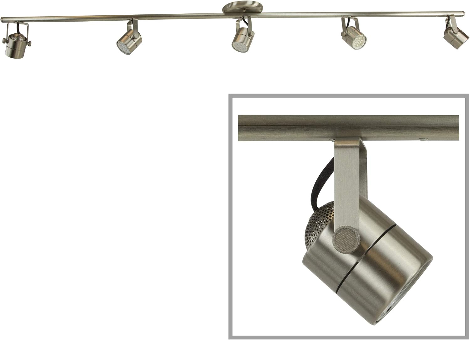LED 5FT 5 Light Track Lighting Kit Brushed Steel 3K GU10 LED Bulbs Included D368-55-LED-BS