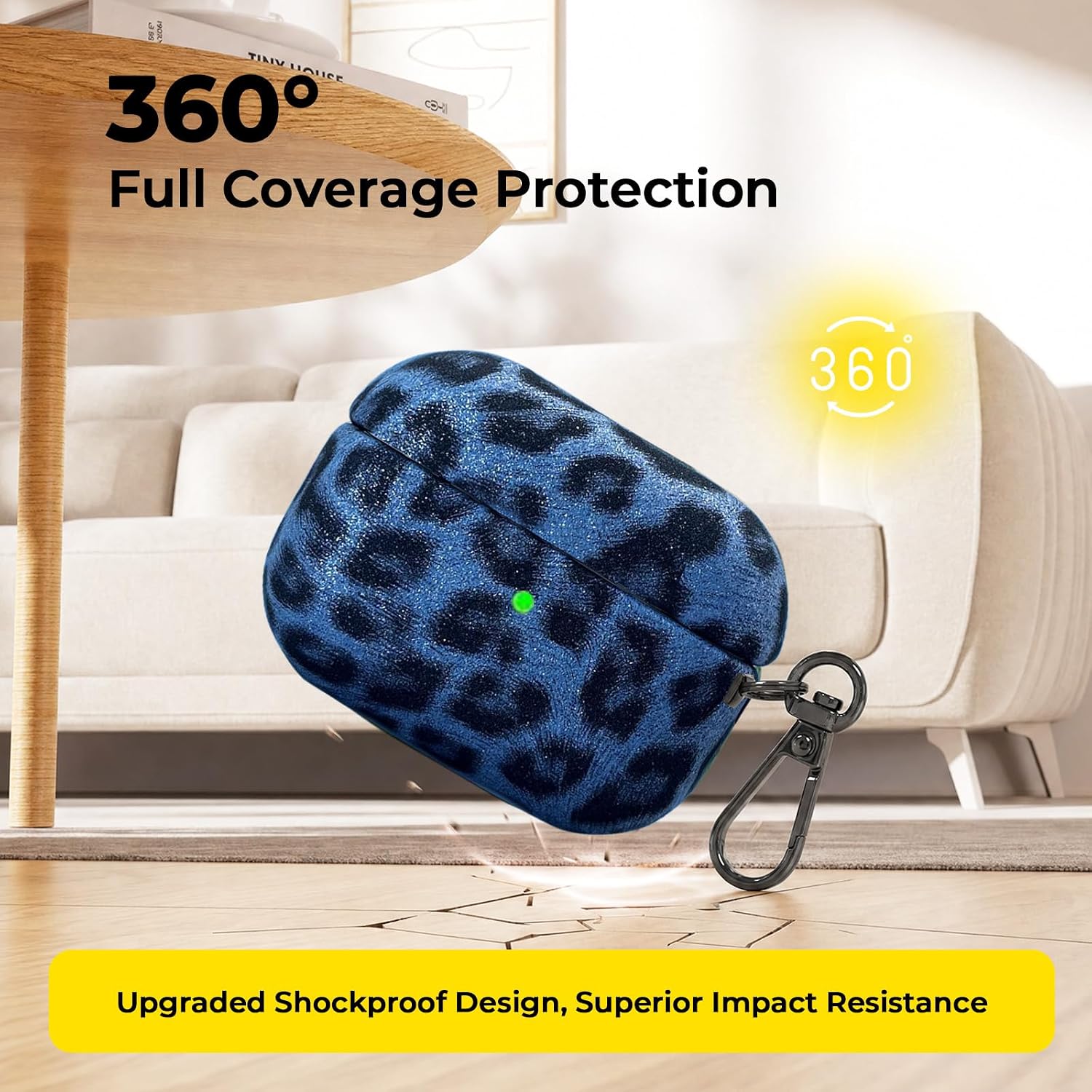 Leopard Print Faux Pony Hair Velvet for AirPods Pro 3 (2025) Case with Anti-Lost Carabiner Keychain, Wireless Charging Compatible Cover Front LED Visible, Klein Blue image 2