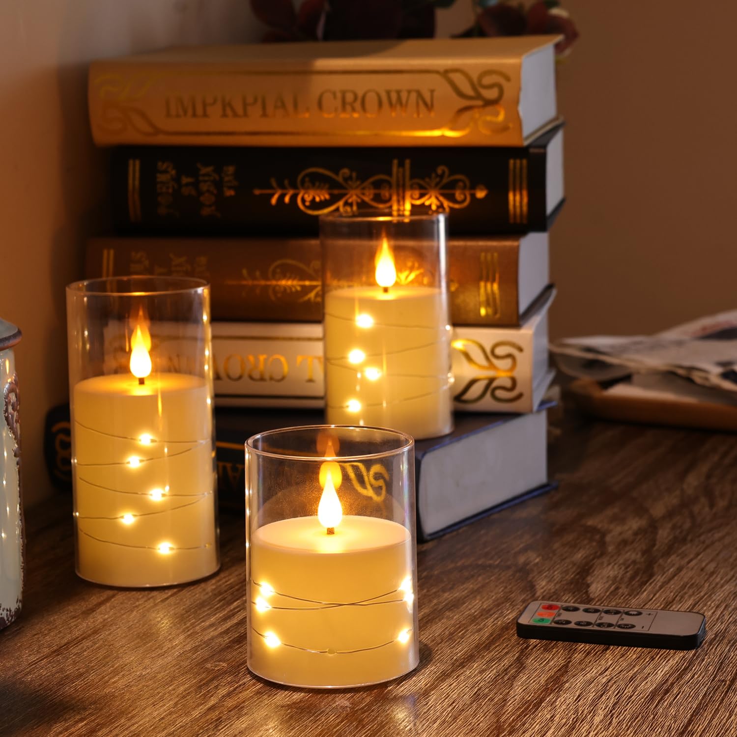 Candele LED senza fiamma con telecomando, luci da incasso a batteria, plexiglass indistruttibile, set da 3 pezzi