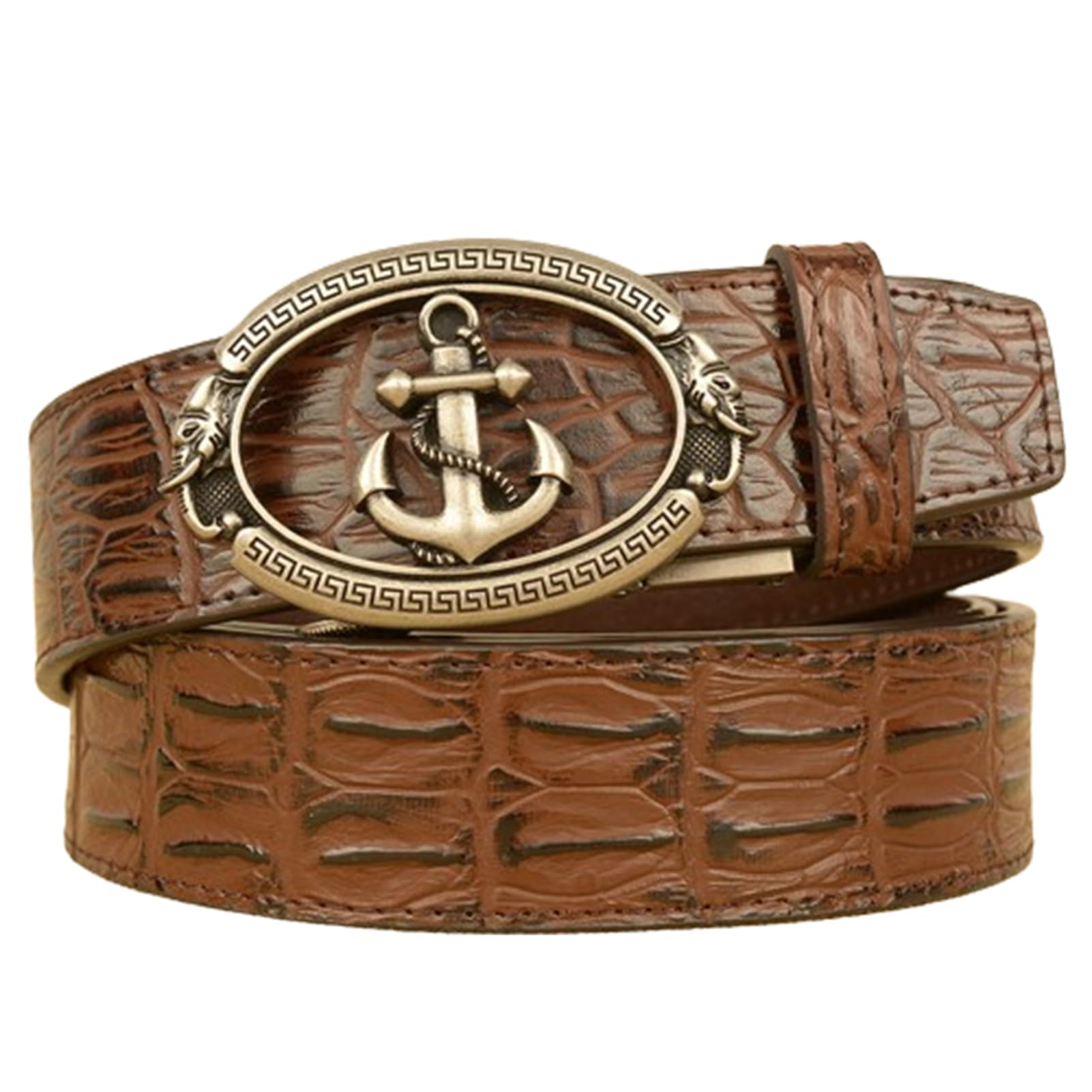 BDAYEK Men's Belt Men's Belt Genuine Leather Automatic Buckle Casual Cowhide Jeans(Brown,125Cm/49)