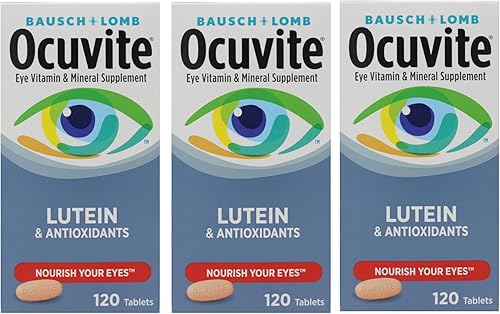 Bausch + Lomb Ocuvite - Tabletas de suplemento vitamínico y mineral con luteína, botella de 120 unidades (paquete de 3)