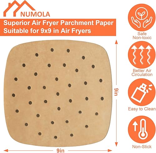 Miniatura 2 de Numola - Papel pergamino perforado para freidoras de aire, 100 piezas de papel cuadrado de bambú compatible con Philips, Cozyna, Secura, NuWave,