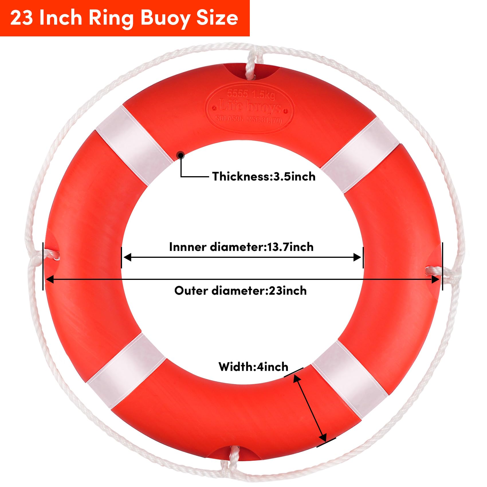 Rettungsring, Sicherheits-Wurfringe, Ringboje mit reflektierendem Band und Halteseilen, orangefarbener Rettungsring für Boote, inklusive schwimmendem lebensrettendem Seil