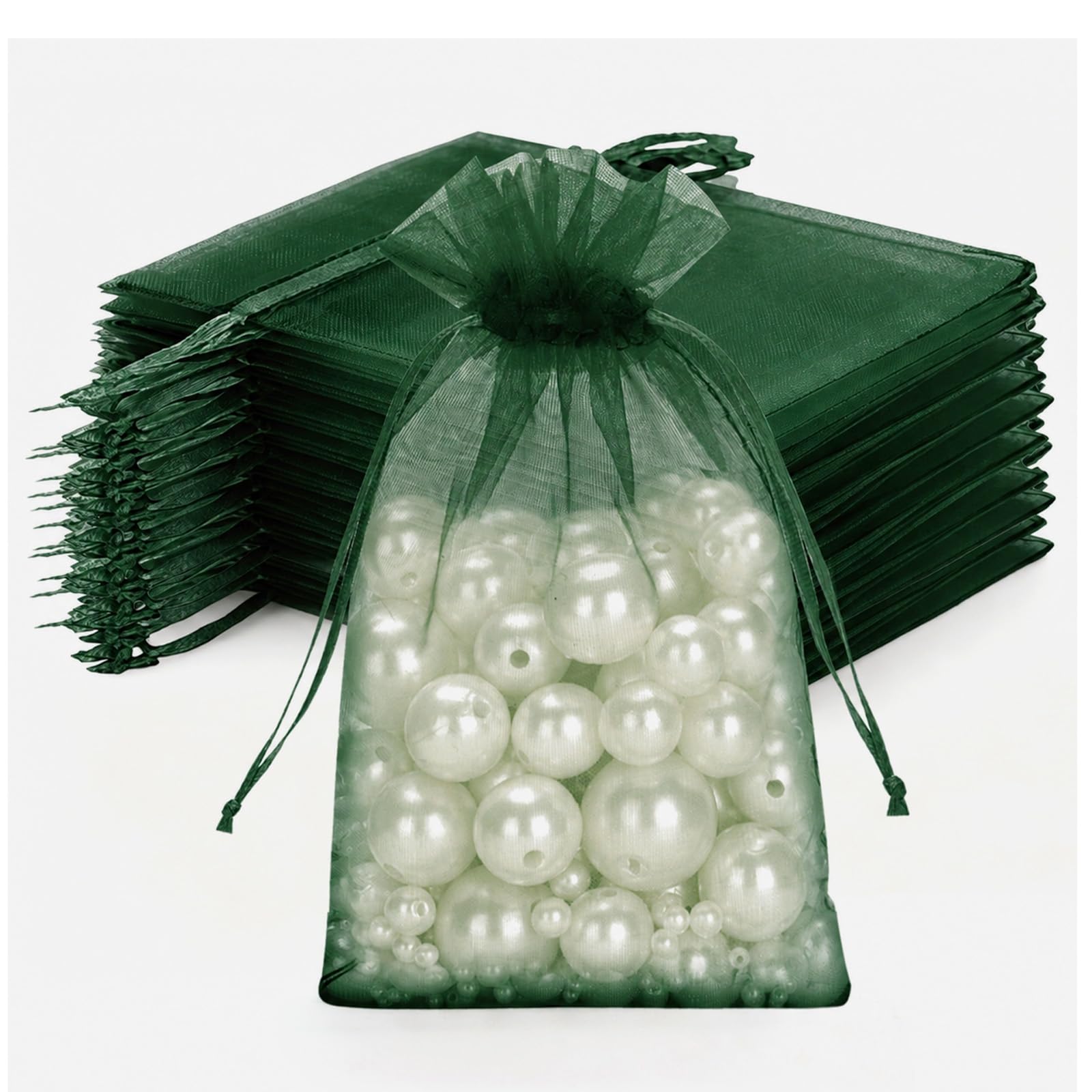 joycraft 50Pcs Dark Green Organza Bags - 4x6 In Party Favor Drawstring Mesh Pouch, Sheer Organza Jewelry Bags for DIY Craft, Christmas Gift, Small Business, Wedding Favor