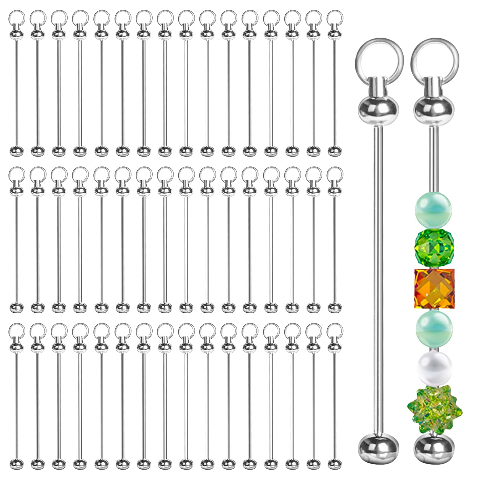 50 Pcs Bead Keyring Making Kit-Silver Blank Beaded Keychains for DIY Jewelry Keychains Making Accessories,can be use for Backpacks, keyrings, and Phone Charms