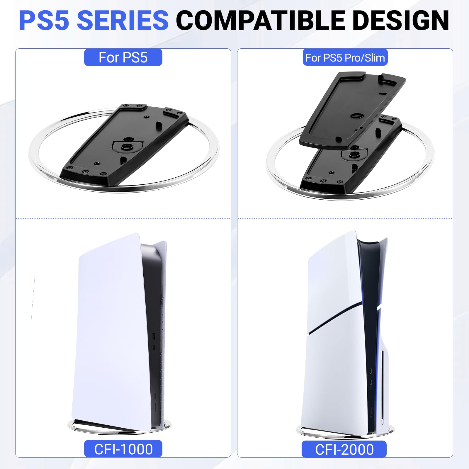 Zorplex Soporte Vertical para Consola PS5/PS5 Pro,aleación de zince&ABS Accesorios de PlayStation 5, Compatible para PS5 (Disco y Edición Digita) l, con Base Antideslizante y Tornillo