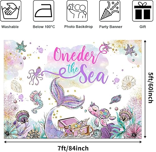 Miniatura 2 de Avezano Oneder The Sea - Telón de fondo con tema de sirena, decoración para fiesta de primer cumpleaños, fiesta de sirena bajo el mar, fondo