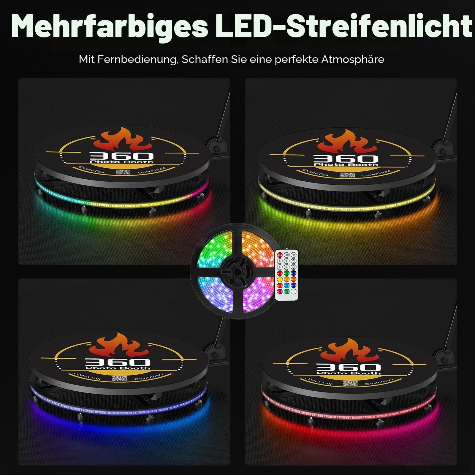 100CM Photo Booth 360 mit Flightcase Ringlicht, Kostenlose Logo-Anpassung&VIP-Software, Automatische 360 Fotobox Selfie Photo Booth mit RGB Streifenlicht für Party Hochzeit Rental 4-5 Personen
