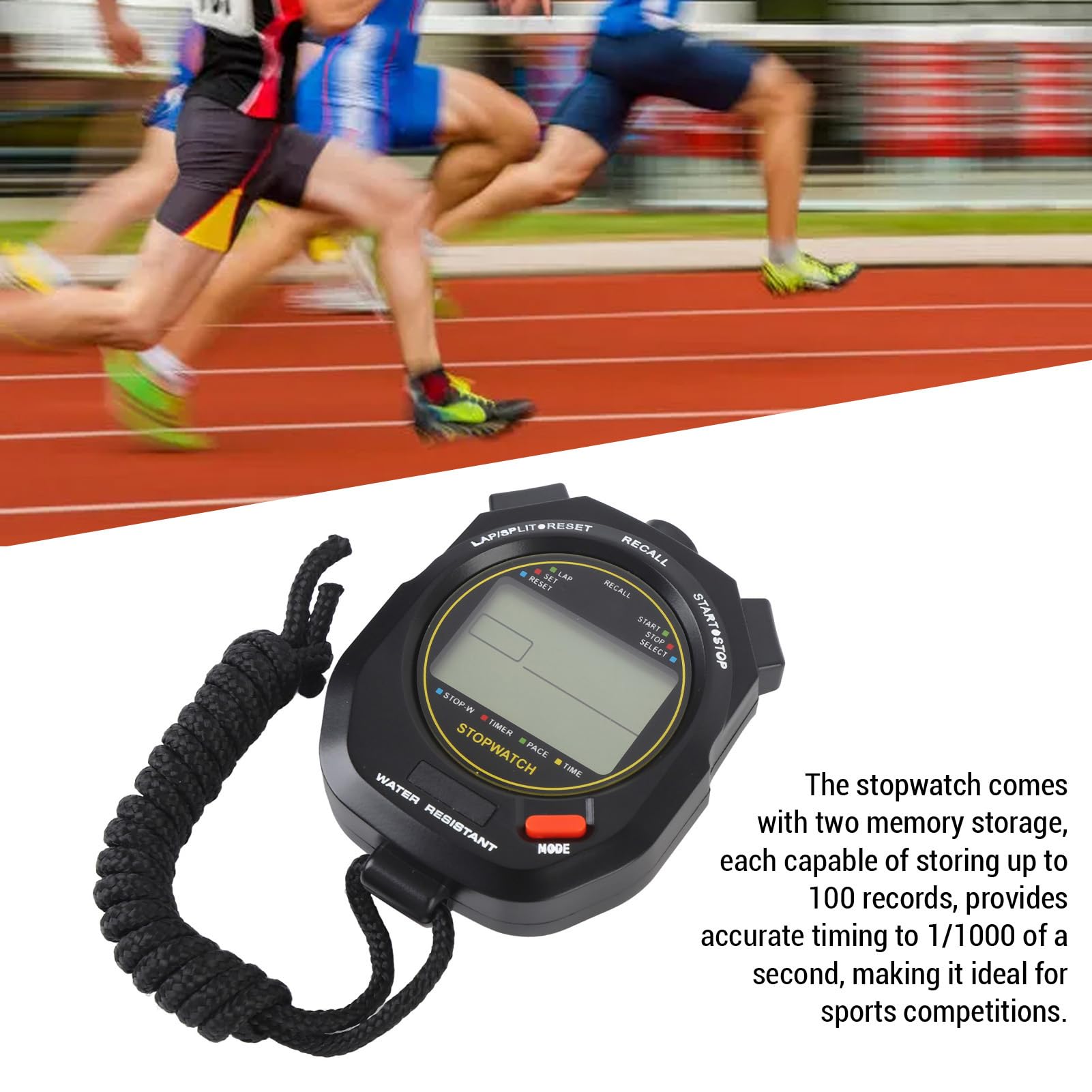 Chronomètre / Minuterie Numérique Portative - Grand écran LCD, Compte à Rebours, Accroche-porte Clés, Pour Sport, Cuisine, Labo