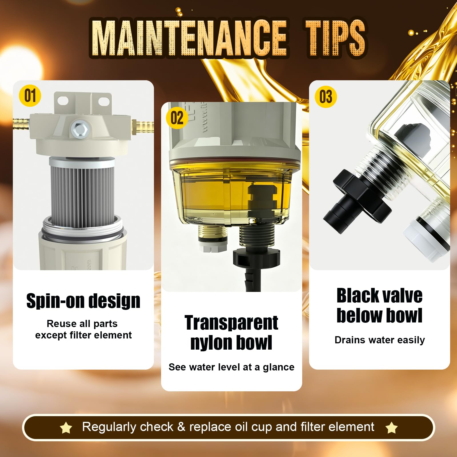 iFJF R12H (R12T Upgrade) Separador de agua combustible marino Combo completo – Sustituye a S3240 120AT NPT ZG1/4-19 filtro giratorio de repuesto automotriz incluye 2 accesorios y 2 enchufes