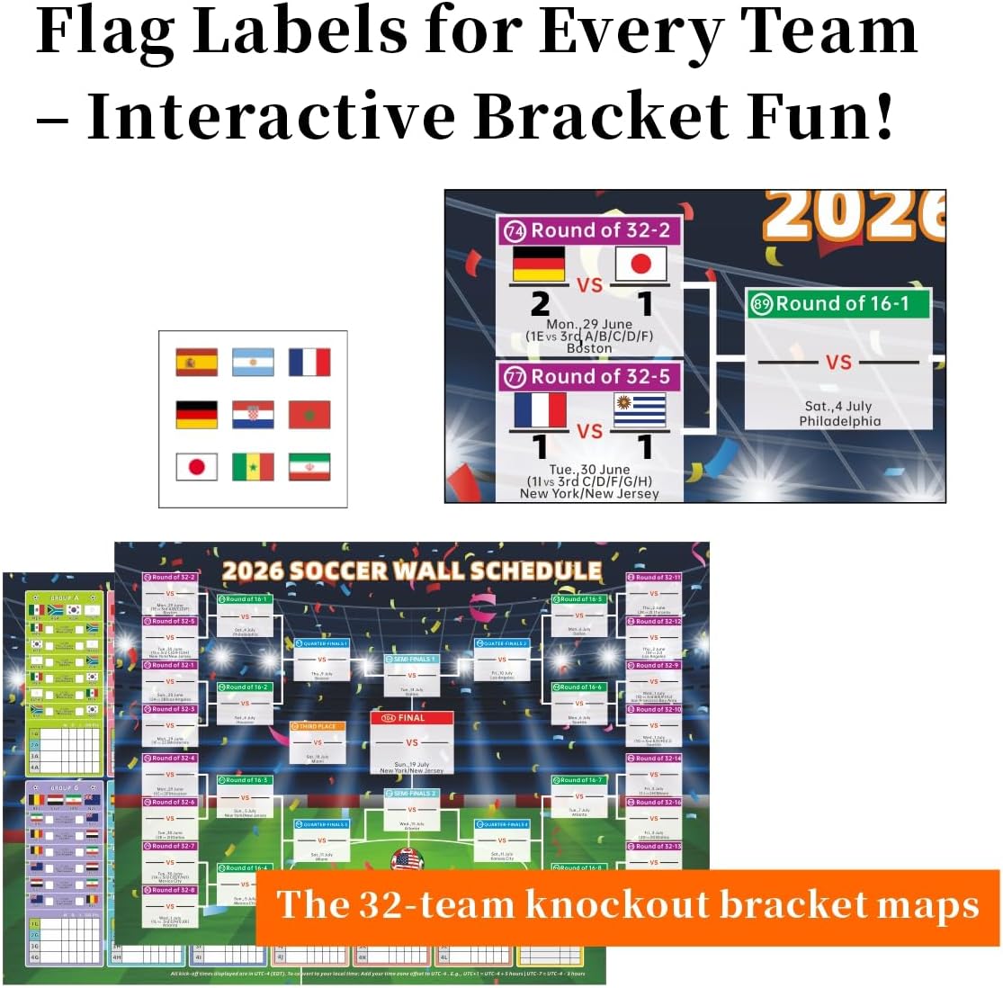HOMIEVAR 2026 World Cup 7-in-1 Soccer Schedule Posters Set 11x16inch Group Stage Matchup, Knockout Path Bracket Interactive Flag Sticker Wall Chart Decor for Football Fans - Image 5