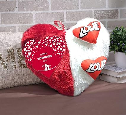 DreamVio Love Heart Shape Valentine Day Gift Fur Cushion,Plush Pillow for Gifting on Birthdays,Anniversaries Color - Red, White (Size- 17x17 inch) Shape 42