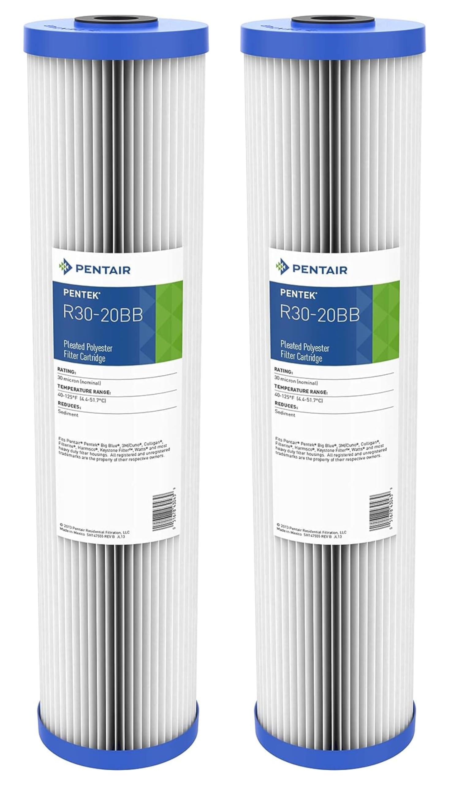 Pentair Pentek R30-20BB Big Blue Sediment Water Filter Whole House Pleated Polyester Filter Cartridge 20 x 4 5