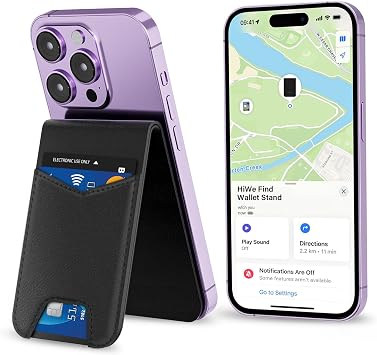 Magnetic Wallet for iPhone, Magsafe Wallet Works with Apple Find My, Tracker with Adjustable Phone Stand, Magnetic Card Holder for iPhone 16/15/14/13/12 Series, Vegan Leather - Black