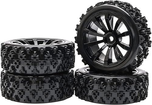 JIUWU 4 ruedas todoterreno de 0.472in, neumáticos hexagonales de cruce para autos RC 110 (todos negros)