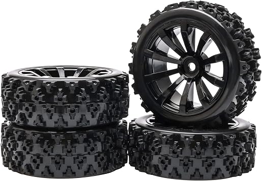 High-Performance 4-Pack Off-Road 12mm Hex Rc Wheels and Tires - 1/10 Scale Rc Tires Upgrade for Enhanced Driving Experience Black