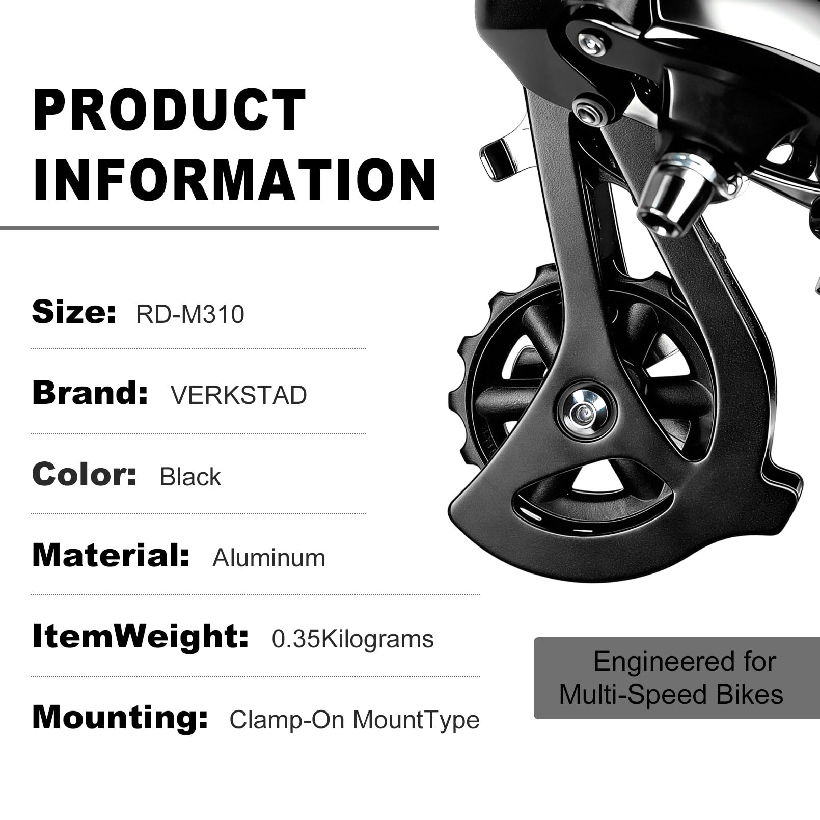 VERKSTAD Dérailleur arrière Altus RD-M310 7/8 vitesses à montage direct pour VTT, route, tourisme, vélo de banlieue, vélo électrique
