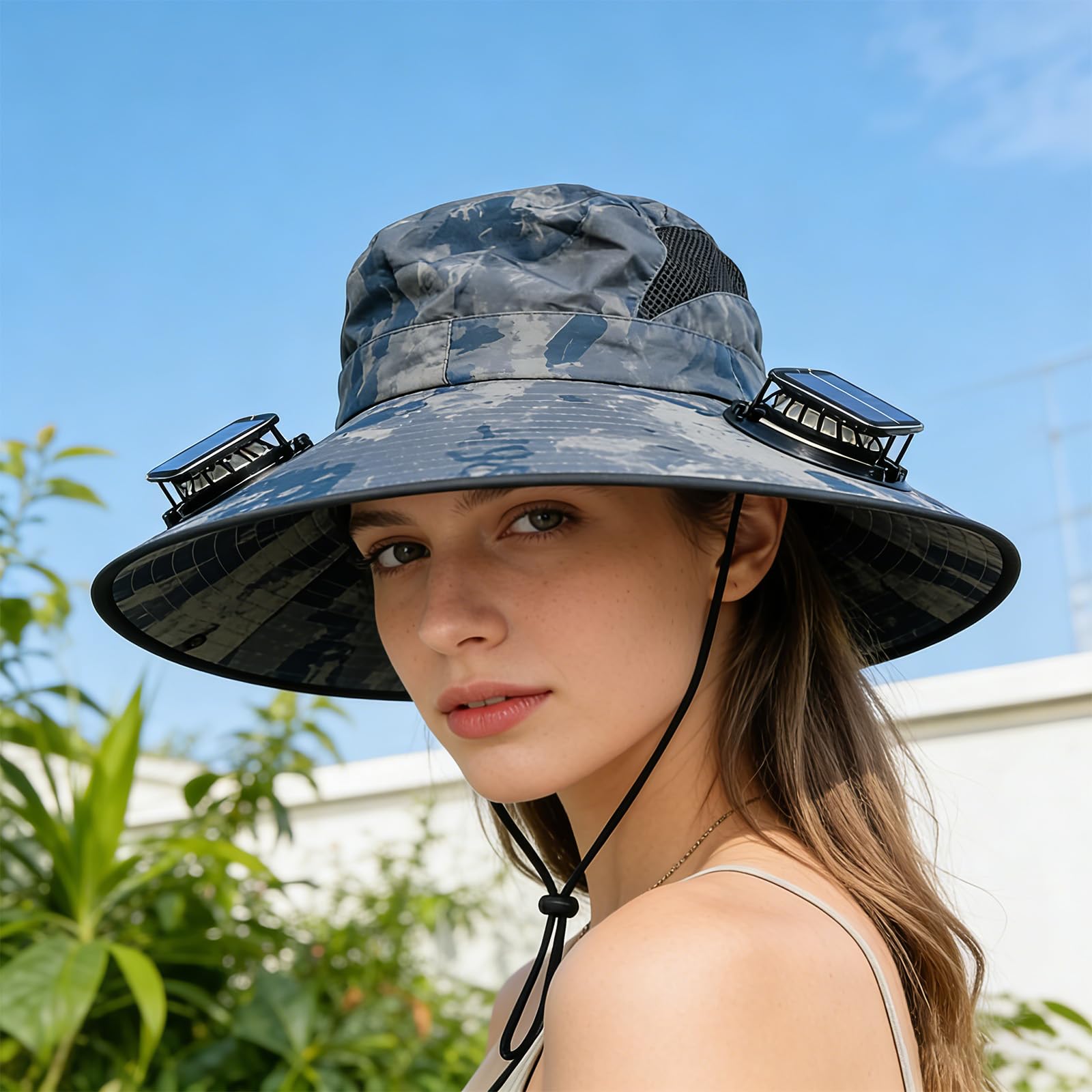 Cappello di raffreddamento a energia solare con 3 ventole integrate 50+ protezione solare per attività all'aperto, pesca, escursionismo, campeggio, cappello rinfrescante all'aperto
