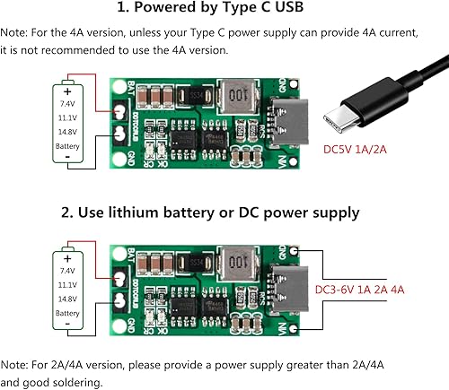 Miniatura 4 de AITIAO 2 unidades tipo C BMS 2S 3S 4S 1A 2A 4A 18650 batería de litio cargador USB C módulo de impulso para banco de energía de polímero Li-Po (4S