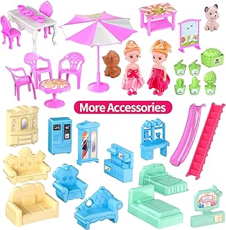 Doll House, 4-Story Dollhouse with Glow in The Dark, Girl Toys Doll House Playset with 2 Dolls, 12 Play Areas, Furniture & Accessories, Princess Gift Toys for Girls Ages 3 4 5 6 7 8 9+, Pink