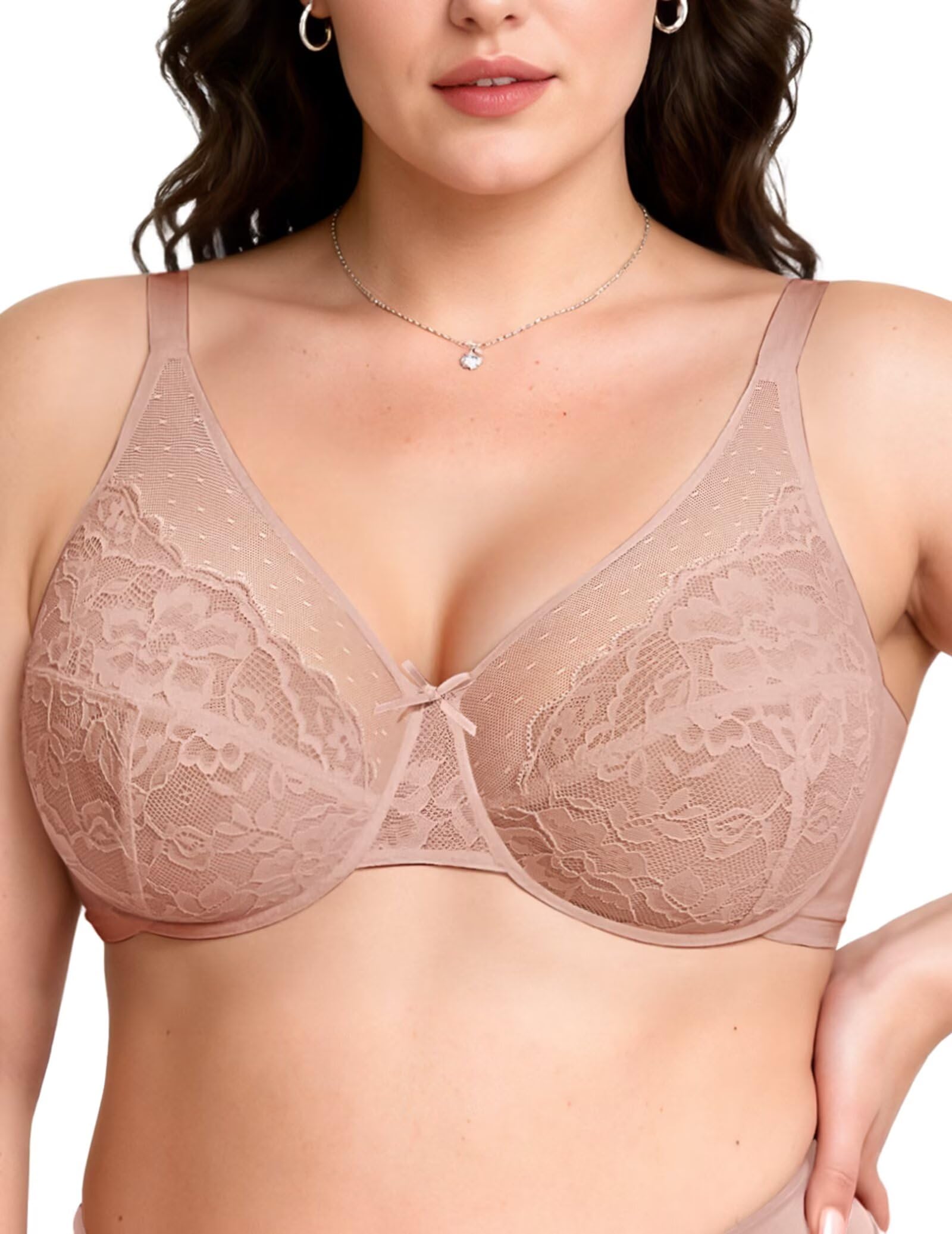 Vertvie Minimizer Bras for Women Full Coverage Underwire Supportive Bra Plus Size Lift Unlined Lace Bralette for Large