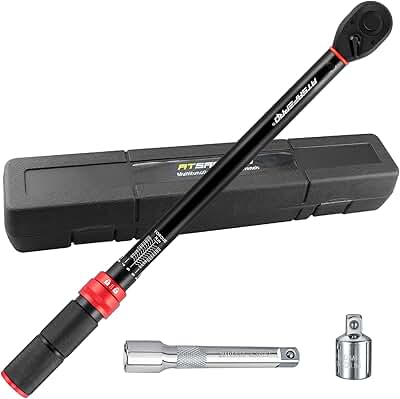ATsafepro Llave Dinamometric 1/2'', 20-230 Nm Llave Dinamométrica Coche con Adaptador de 3/8‘’, Click Chave Dinamométrica con extensión para Coche, Camión, Moto