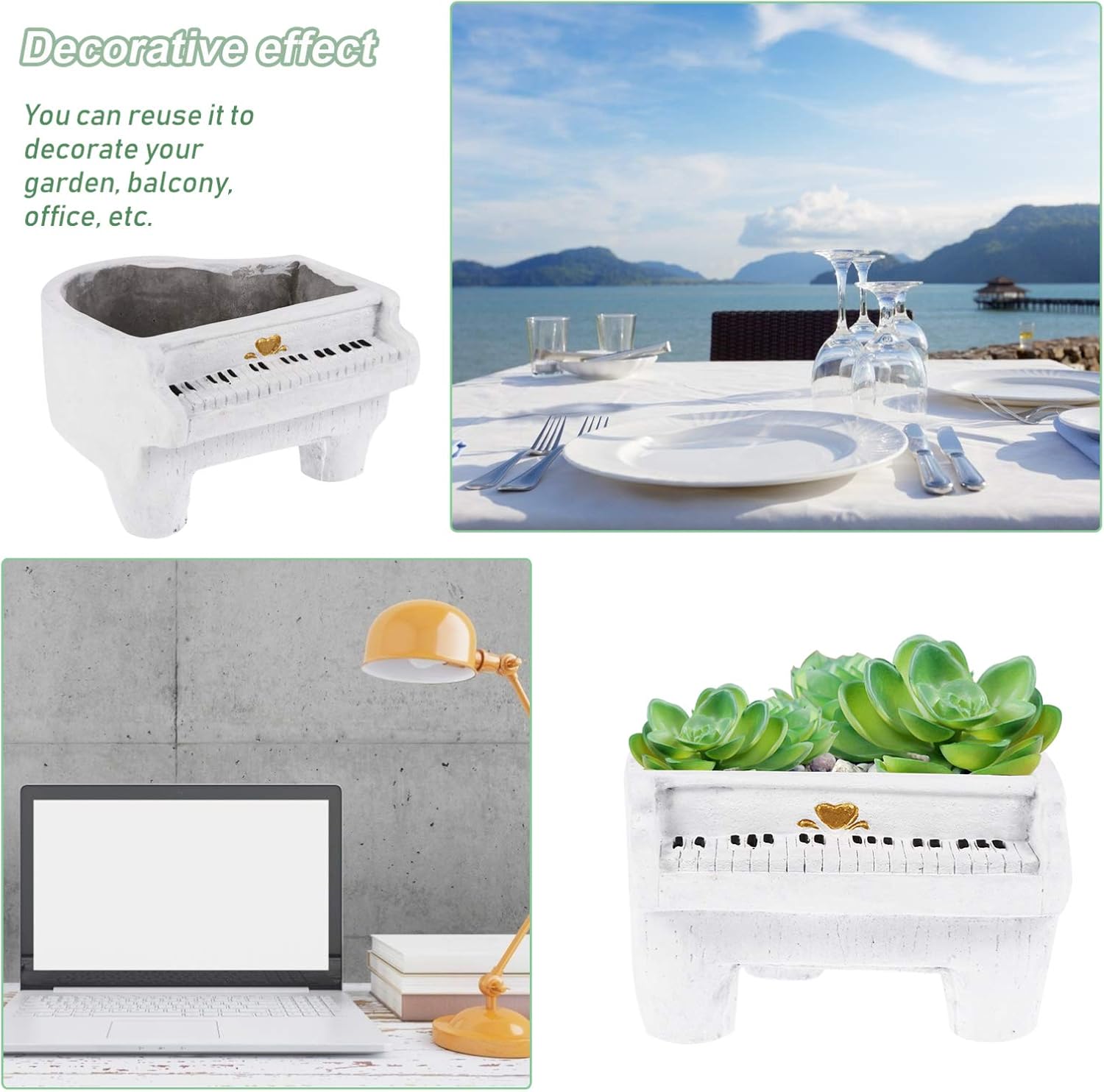 Hemoton Indoor Planters Piano Flower Pot Cartoon Personality Planter Piano Shape Plant Pot Vase Flower Cactus Container for Home Office Garden Novelty