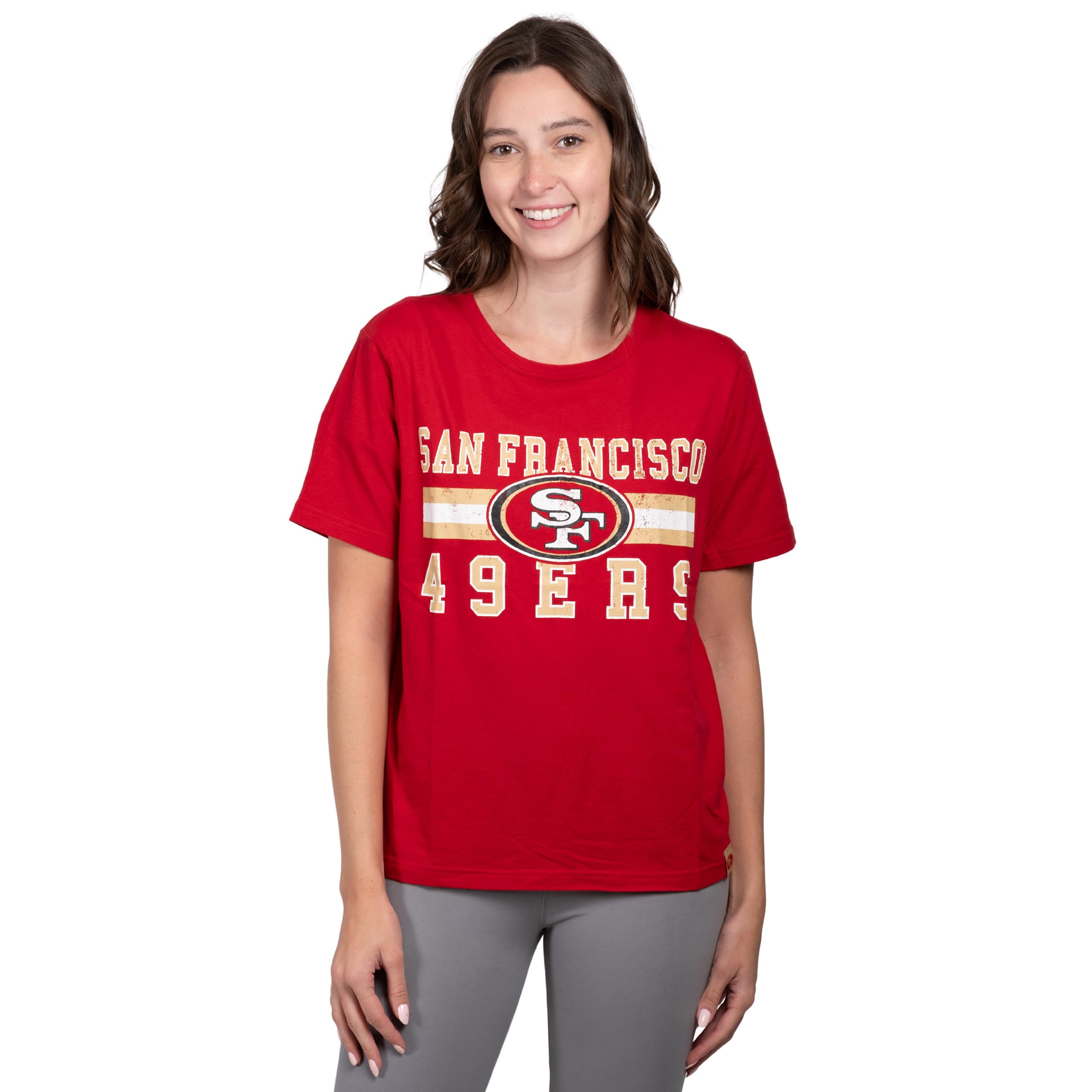 Ultra Game Women's NFL Official Distressed Graphics Super Soft Crew Neck T-Shirt