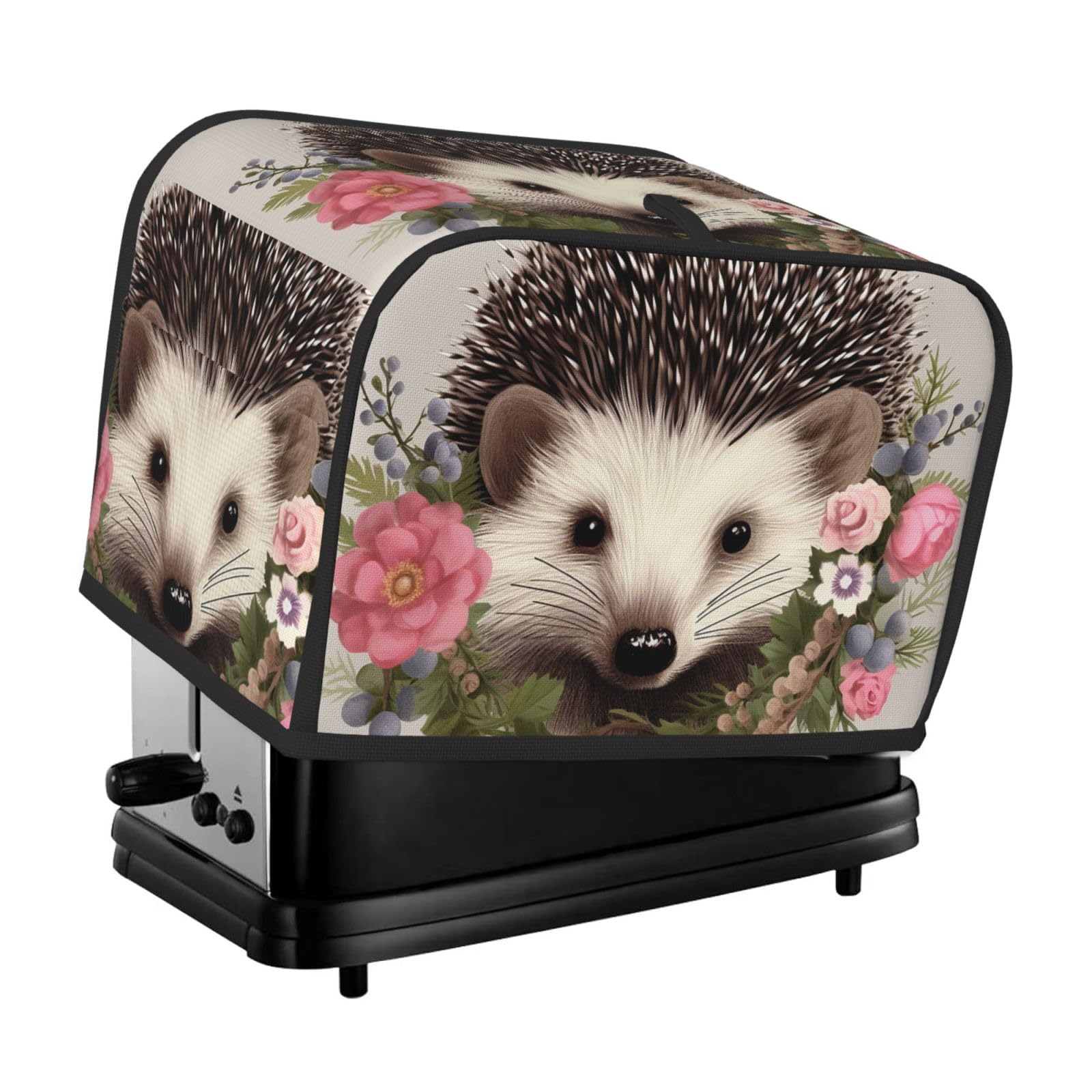 Toaster Covers 2 Slice Hedgehog In Floral Wreath Bread Machine Cover Quilted Toaster Dustproof Cover Washable Appliance Cover Bread Maker Protective For Kitchen Small Appliance