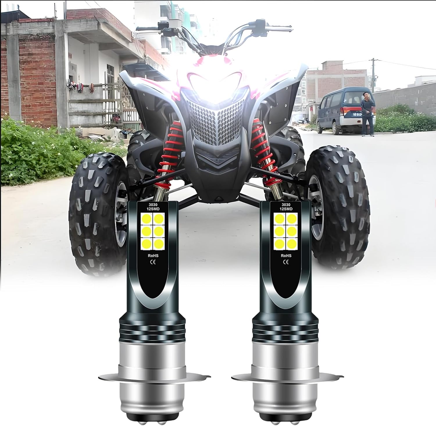 LED H6 H6M Headlight Bulb Kit, 55W 6000K White, 500% Brightness, 2-Pack, Fits Honda TRX 700XX 2008-2009