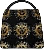 Hand Drawn Gold Golden Face of the Sun Stars on Black Dark Lunch Box Portable Handbag Lunch Tote Bag Insulated Cooler Thermal Lightweight Reusable Bag for Travel Work Office Picnic School
