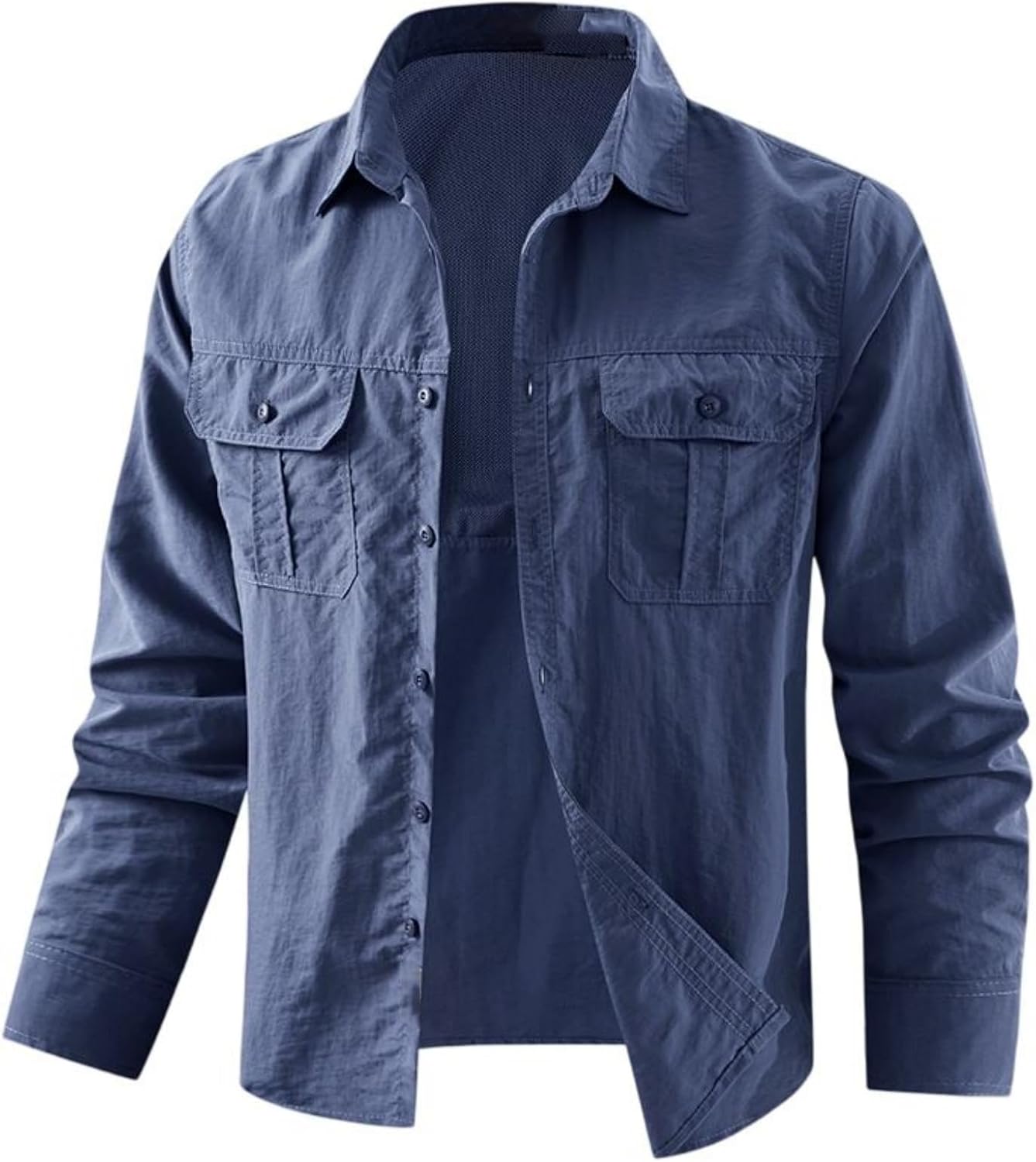 Men's Long Sleeve Cargo Shirt Regular Fit Breathable Lightweight Multi-Pocket
