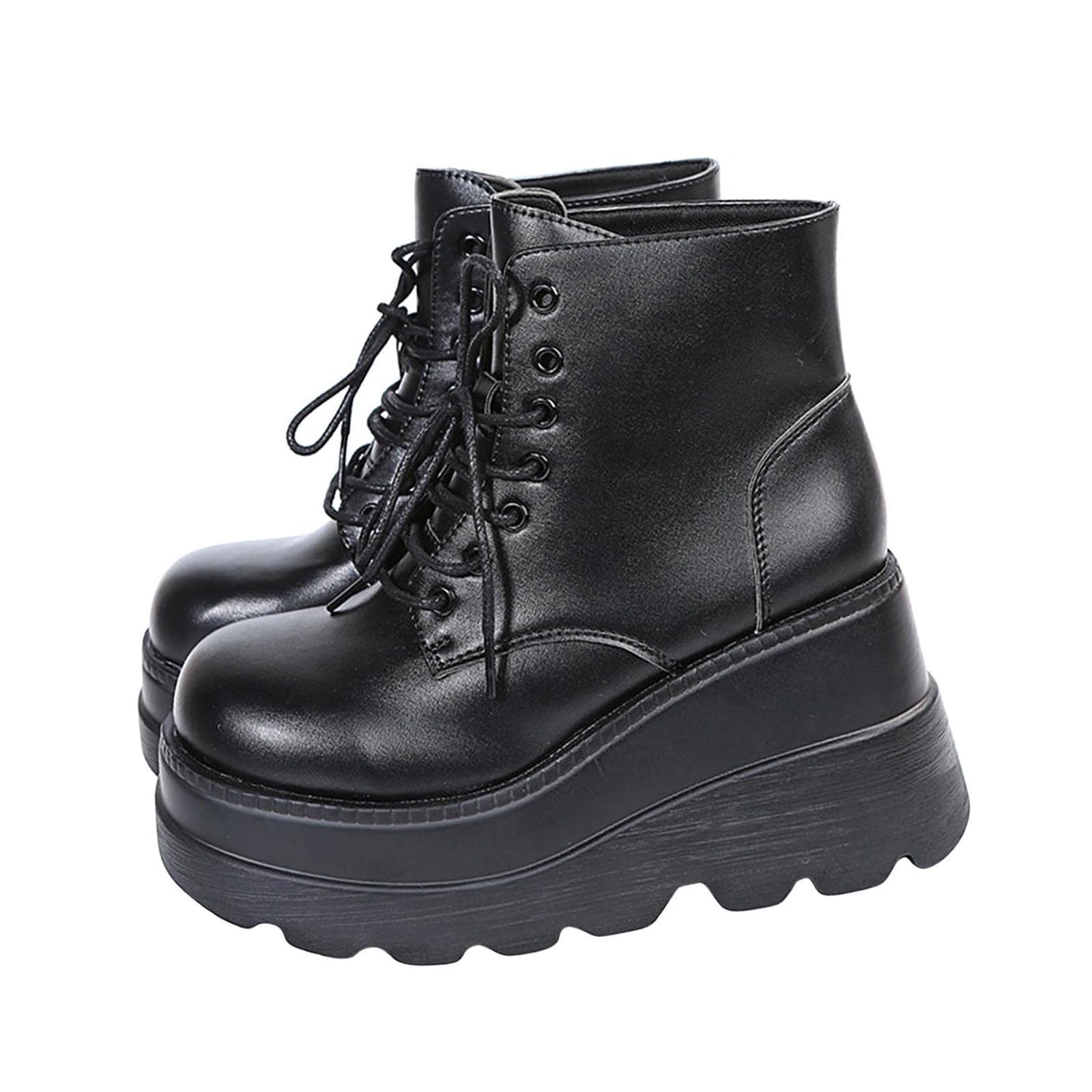 GUNIYIFS Womens Platform Boots Goth Combat Boots Punk Leather Gothic Boots for Women Mid Calf Ankle Booties Chunky Shoes