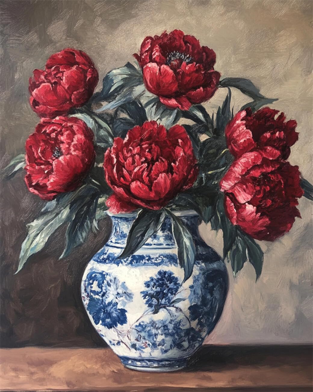RKFLGEW 14CT Stamped Cross Stitch Kits Peonies in A Vase Cross Stitch Starter Set for Adults DIY Needlepoint Kits Embroidery Patterns Home Decoration 40x50cm
