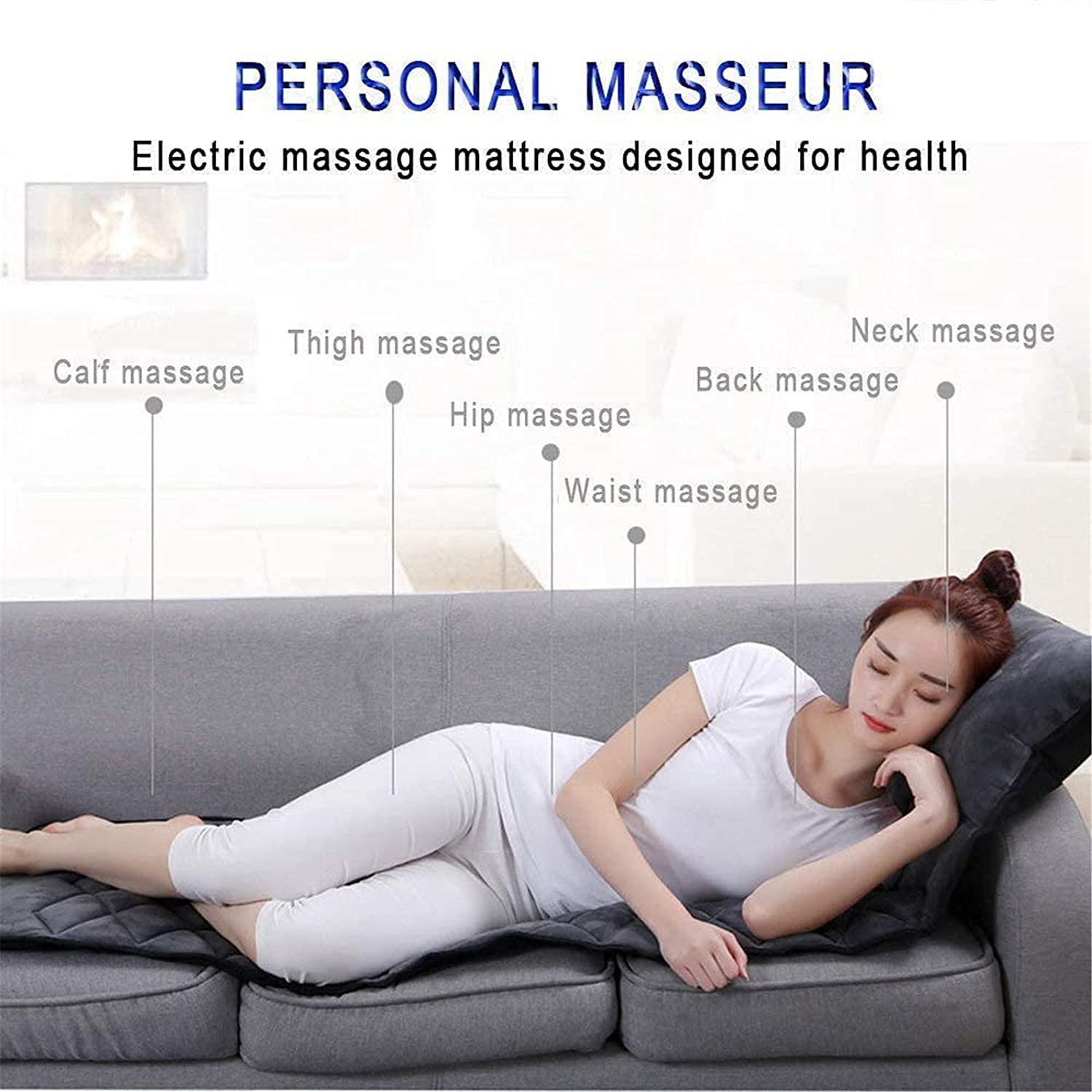 Estera de masaje con calefacción con 20 cabezales de masaje para amasar el cuello, 10 motores vibratorios, 9 modos y 9 niveles, cojín masajeador de cuerpo completo, colchón de masaje, estera de masaje