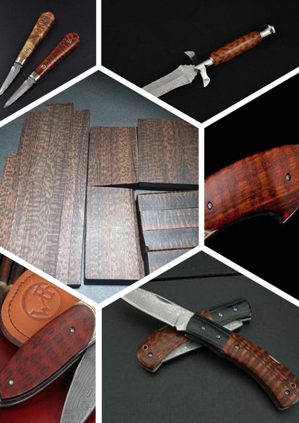 1 Pair Snake Wood Knife Handle Scales Slabs Sword Handles Grips Knives Custom DIY Material Tool for Blank Blades-4.72"x1.57"x0.39"(Each is Unique)