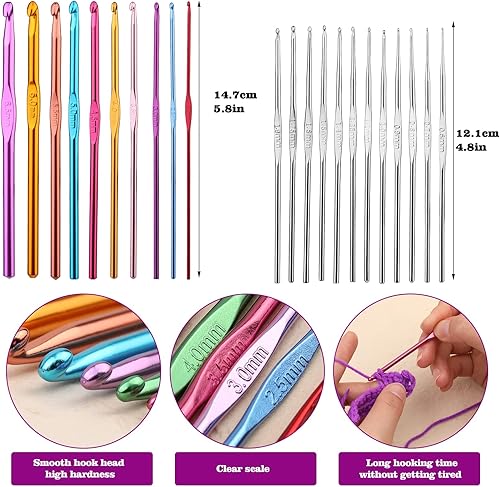 Miniatura 69 de IMZAY Juego de 110 ganchos de ganchillo, juego de agujas de ganchillo con estuche de almacenamiento, agujas ergonómicas para tejer romas, marcador