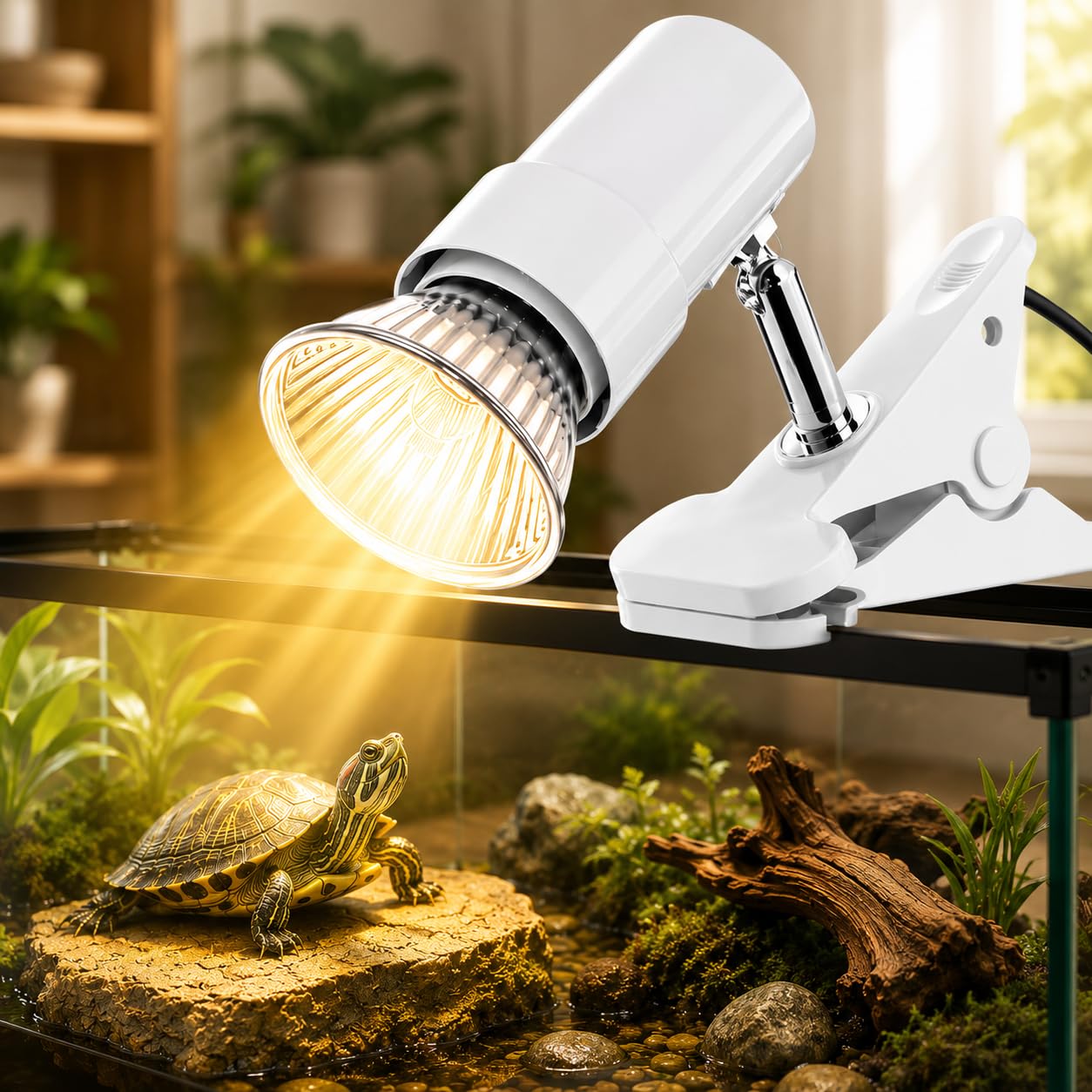 VAYINATO® Short Head (White) Rotatable UVA UVB Reptile Lamp with 50W Basking Bulb | 360° Adjustable Clip-On Light for Turtle, Tortoise, Lizard, Gecko, Snake, Amphibians & Birds-image-5