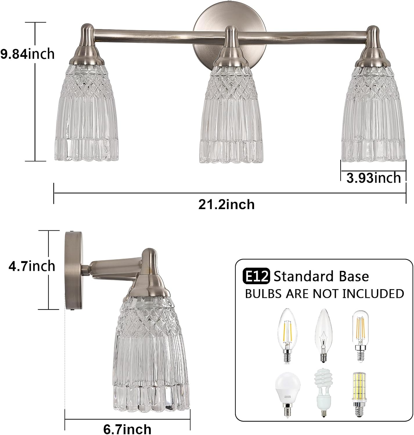HDDFL Brushed Nickel Bathroom Vanity Light Fixture 3 Lights Modern Glass Wall Sconce for Bedroom Bath Living Room Hallway