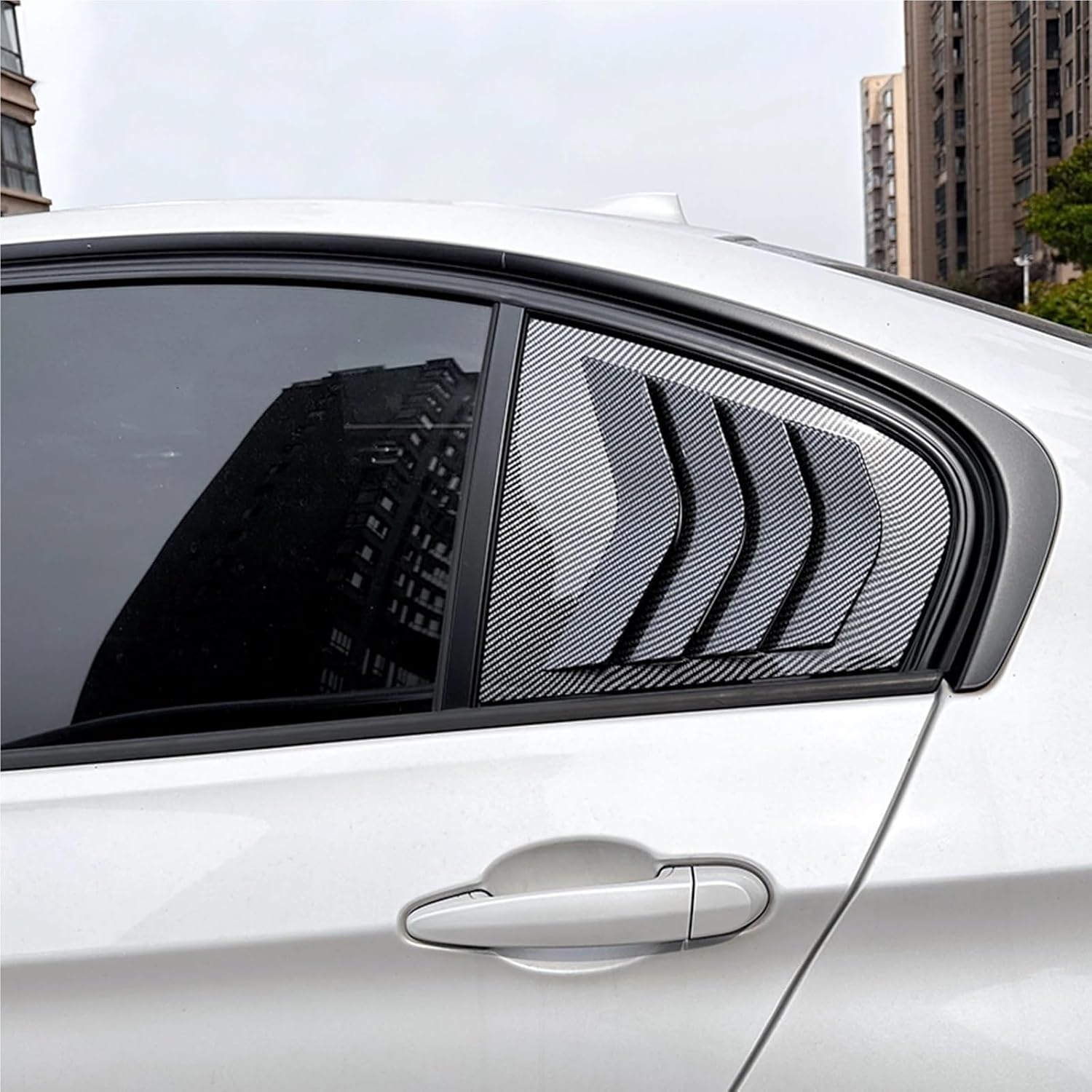 Gloss Black Carbon Fiber Look Rear Side Window Louver Shutter Cover Trim for BMW 3 Series F30 F31 318i 320i 325i M Sport 2013-19(Carbon Fiber Look)