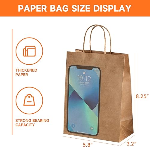 Miniatura 3 de METAPRINT Paquete de 100 bolsas pequeñas de papel marrón de 5.8 x 3.2 x 8.25 pulgadas con asas, bolsas de regalo de papel, bolsas de papel kraft