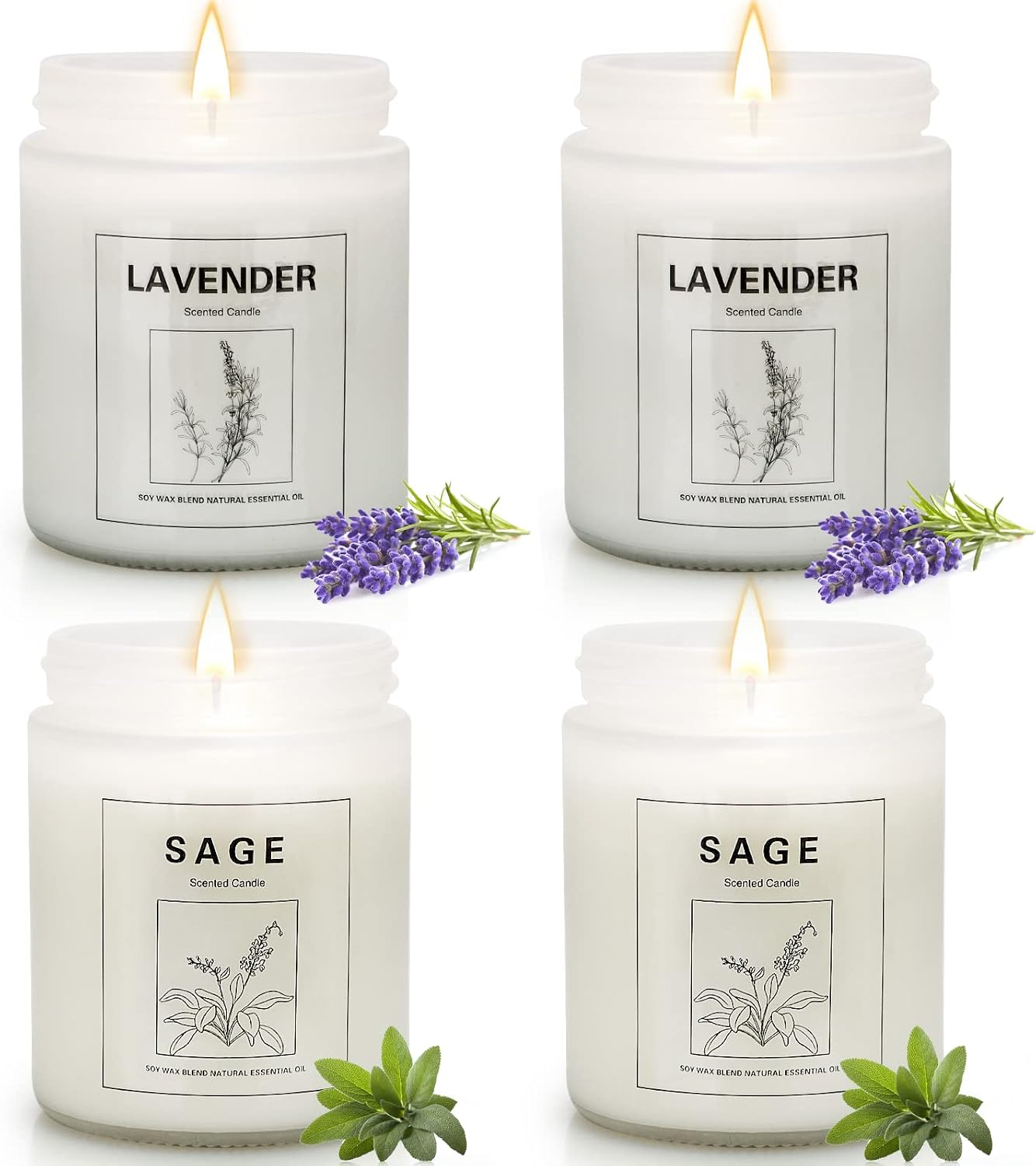4 Pack Candles,Scented Candles,Lavender Candle,Scented Candles for Home, Soy Candles 28 oz 200 Hour Long Lasting Aromatherapy Jar Candle Lavender Sage Scent Ideal Gifts for Women, Birthday