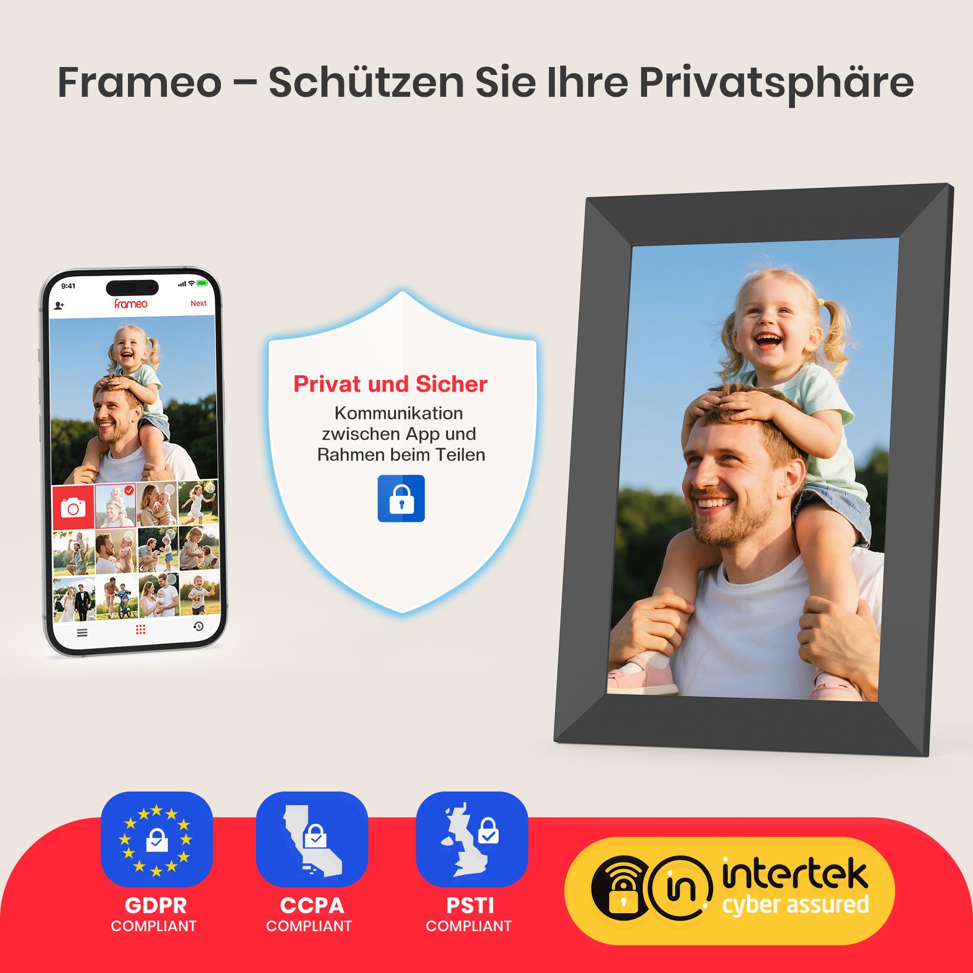 Frameo 10,1-Zoll-WLAN-Digitaler Bilderrahmen mit 32 GB Speicher, 1280 x 800 IPS-Touchscreen, Intelligenter Elektronischer Bilderrahmen, Wandmontierbar, Automatische Drehung, Fotos/Videos Über Frameo-A