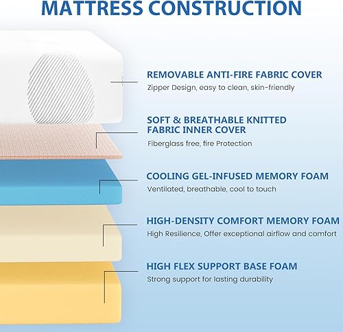 Miniatura 3 de KOW Colchón California King de 8 pulgadas, colchón de espuma viscoelástica de gel Cal King en una caja con funda extraíble lavable, firmeza media,