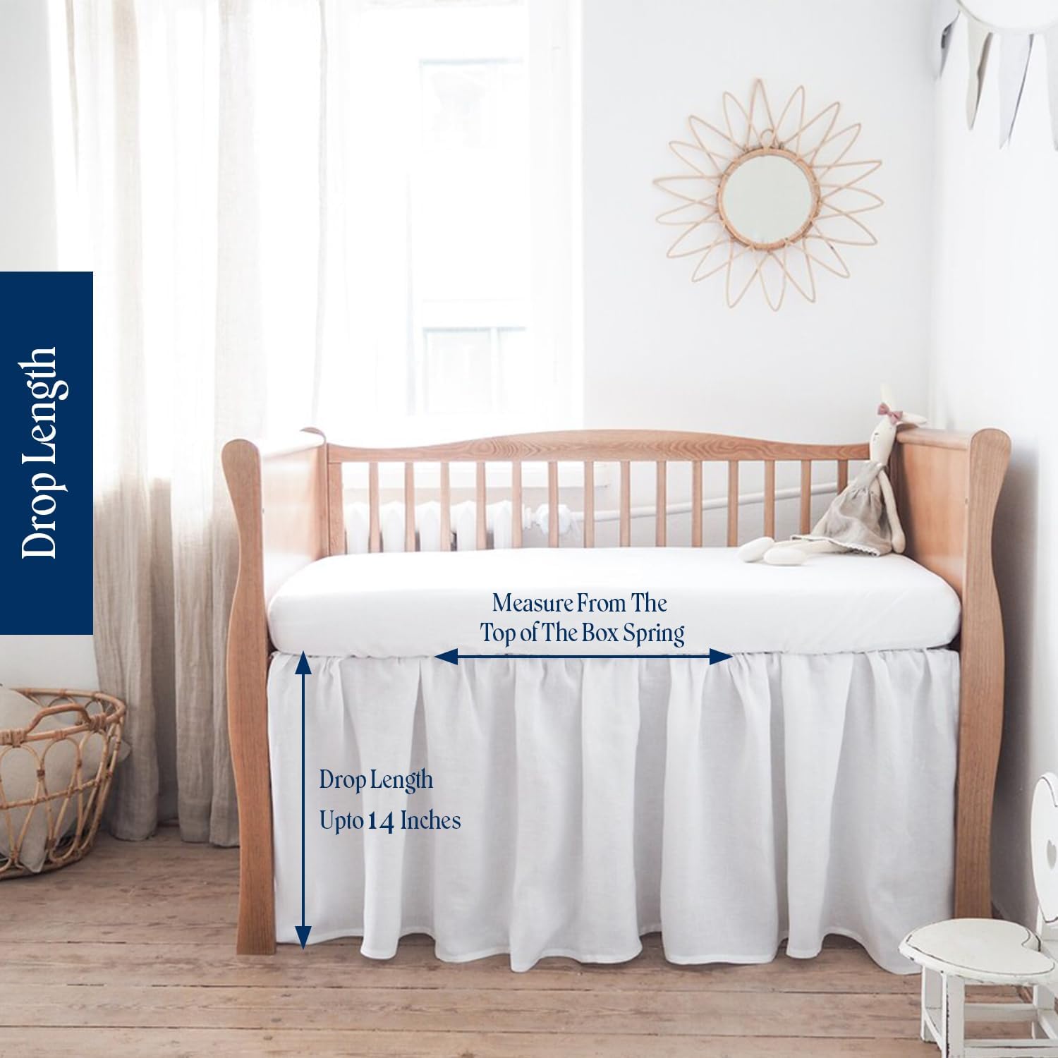 Dee's Collection Ruffled Crib Bed Skirt Standard - 52x28 Inch Nursery Toddler Ruffle Bedding Skirt 14" Deep Drop for Baby Girls, Boys, Soft and Breathable Microfiber Crib Bed Skirt White