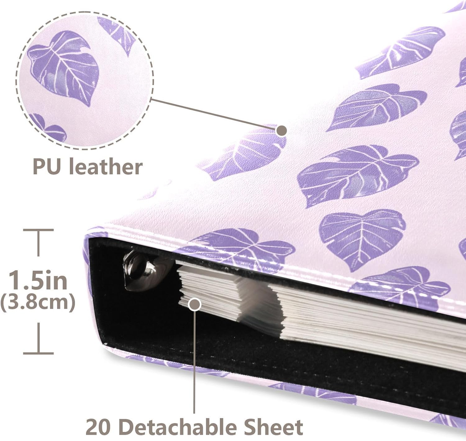 JIPONI Purple Leaves Large Photo Album, DIY Leather Cover Scrapbook Albums for 4x6 5x7 6x8 Pictures, Self Adhesive Memory Book for Wedding, Baby, Family