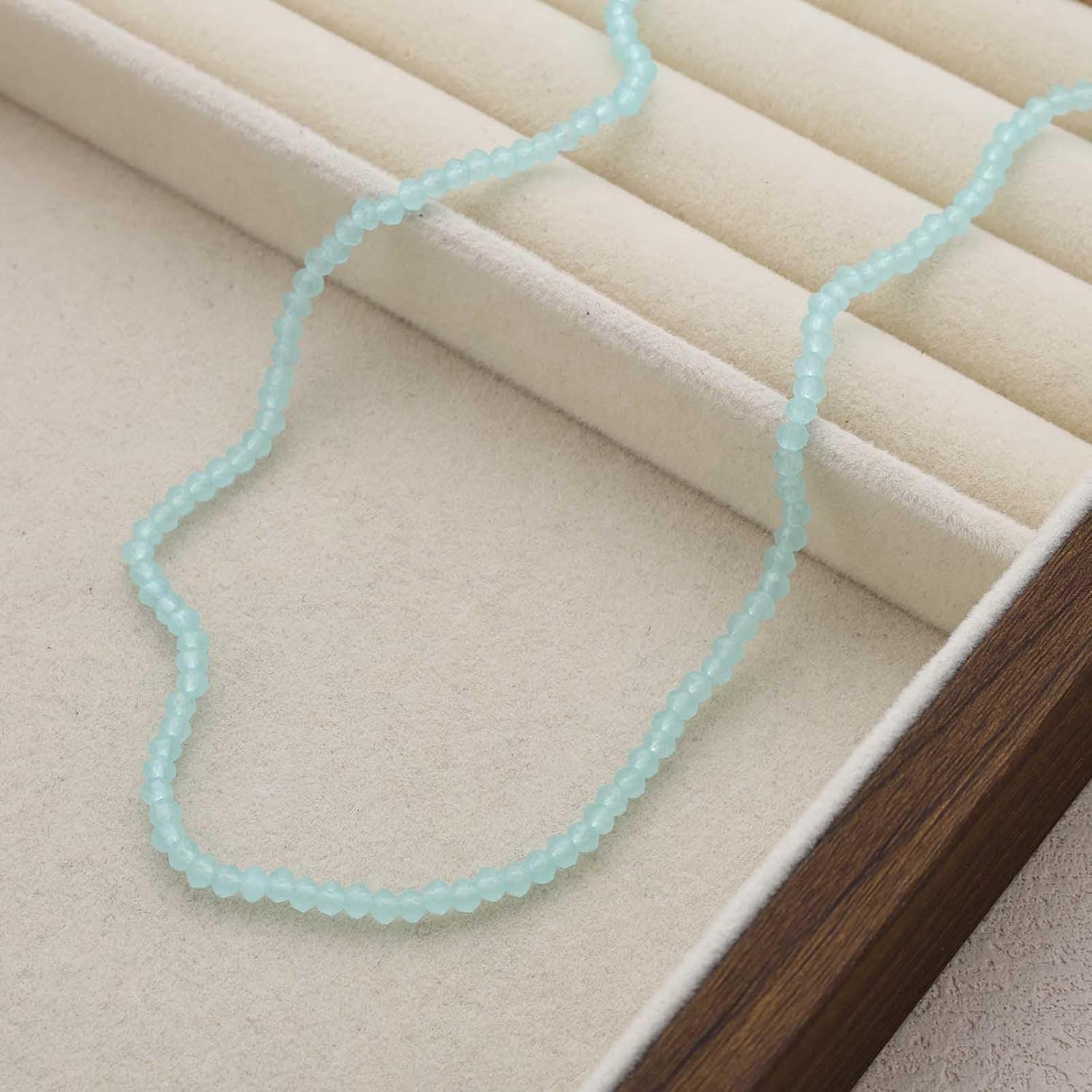 Bohemia Tiny Green Rhinestone Choker Necklace Mint Green Crystal Necklace Silver Chain Mint Bead Necklace Vintage Rice Bead Necklace Jewelry for Women - Image 6