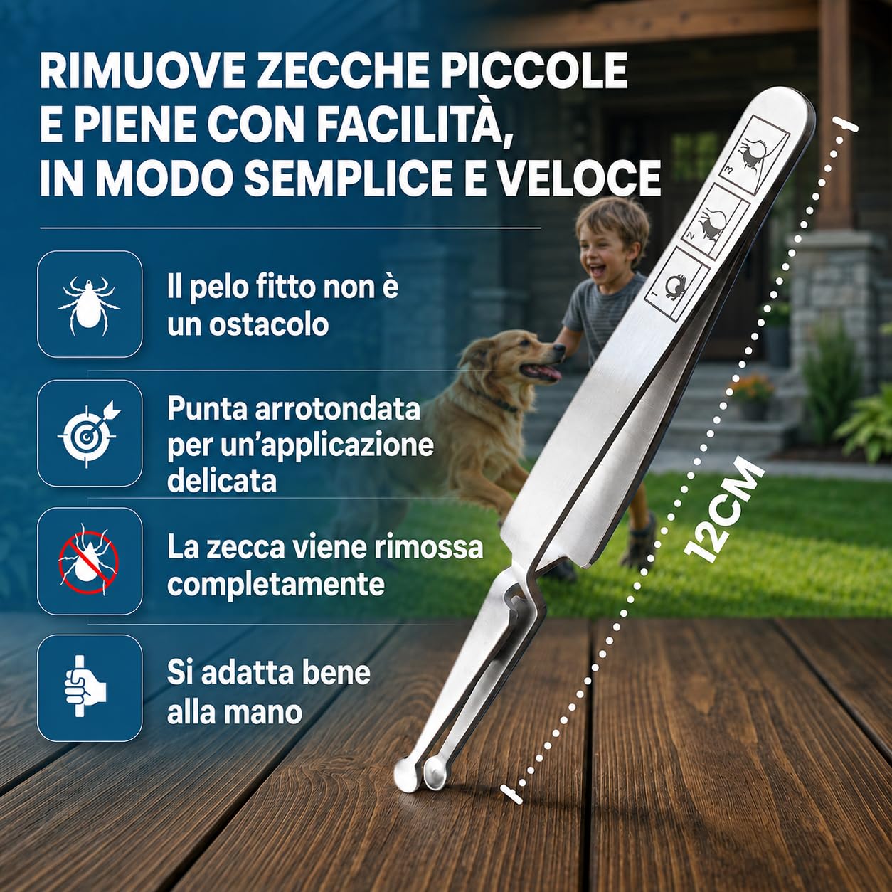 Pinze per zecche in acciaio inox a forma di cucchiaio con manico a croce per animali REMOS