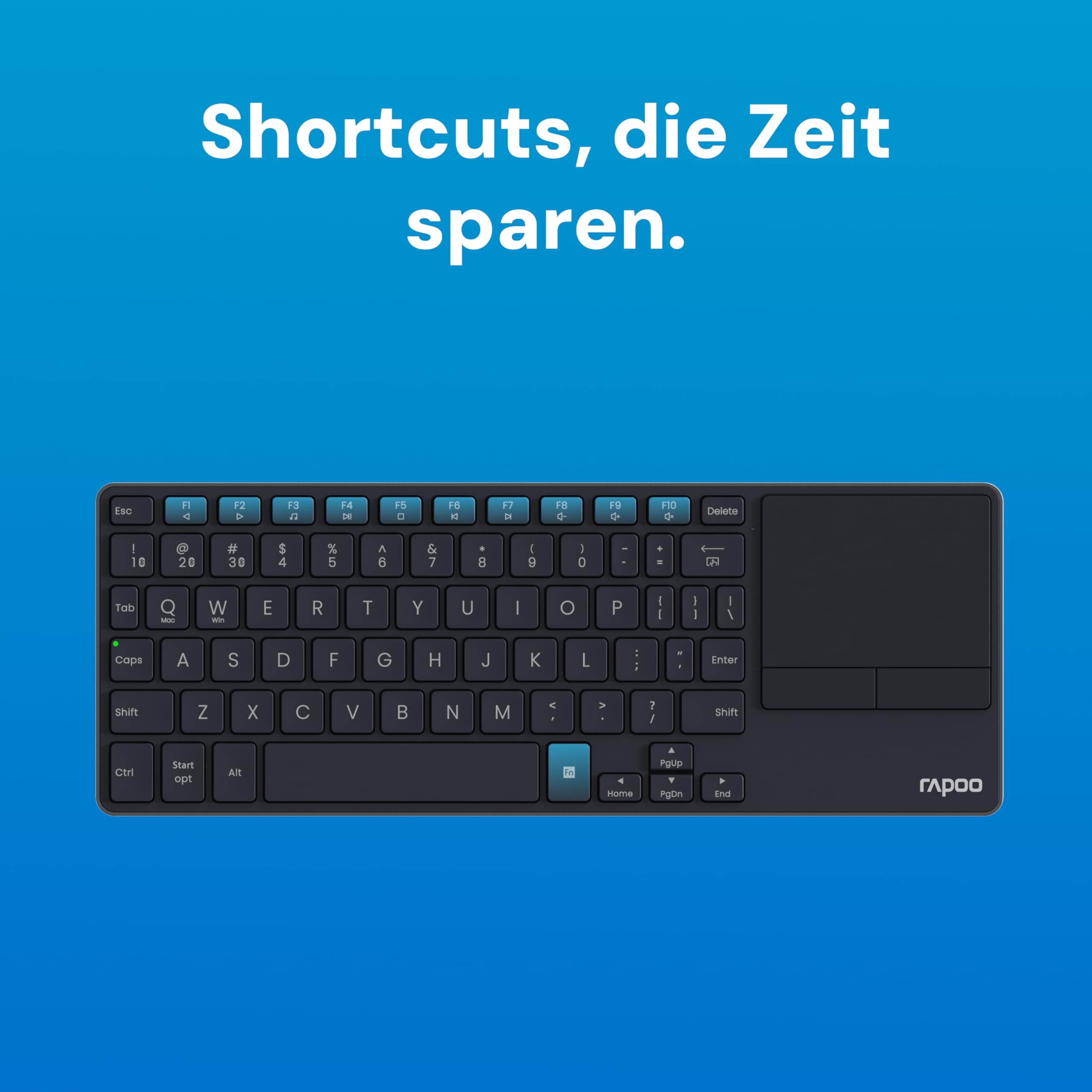Rapoo E2810M Aluminium - Kabellose TV Tastatur mit Touchpad, Bluetooth & 2.4G USB Wireless, Multi Device bis 4 Geräte, PC, Mac, Tablet, SmartTV, mini Funktastatur klein flach, QWERTZ Layout Deutsch