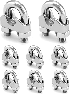 QWORK 1/2" Wire Rope Clamp Clip M12, 8 Pack Large U Bolt Saddle Guy Fastener, 304 Stainless Steel Fastener Cable Clamps, Connect 2 Layers of Wire to Form a Loop, Pack of 8
